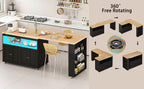 84’’ Rolling Kitchen Island with Swivel Table, Islands Cart with LED Lights, Power Outlet, Movable Storage Cabinet with Side Tabletop on Wheels, for Living Room, Home Bar, Black