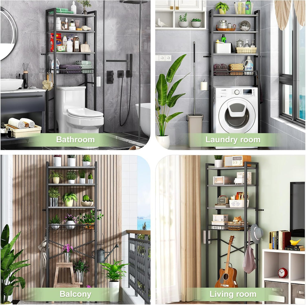 Over-The-Toilet Storage Rack, 4-Tier Bathroom Organizer Shelf Over Toilet with Adjustable Shelf and Basket, Freestanding Space Saver Bathroom Shelves Above Toilet for Room (Pure Gray)