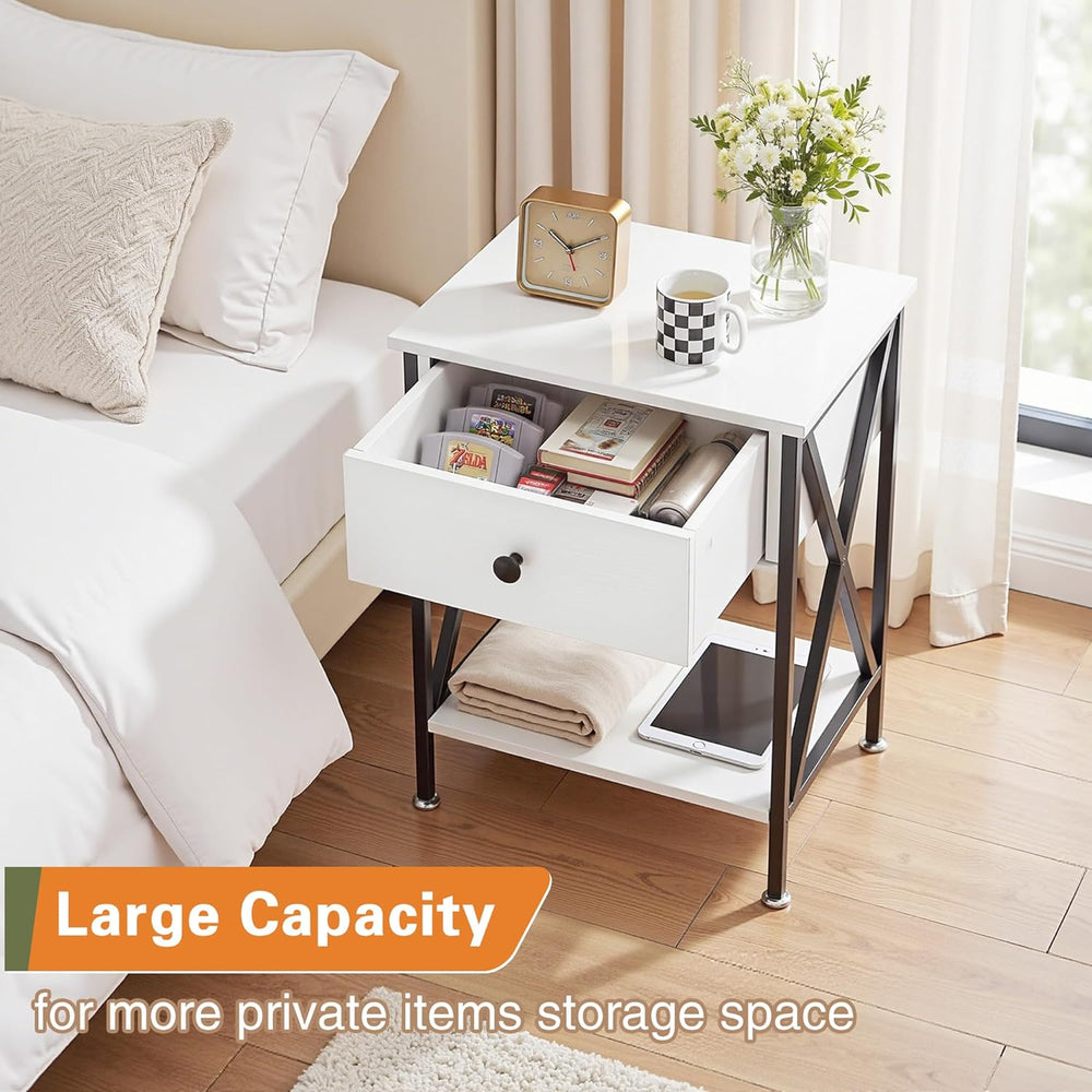 VECELO Nightstand,Modern Bedside End Table, Night Stand with Drawer and Stora...
