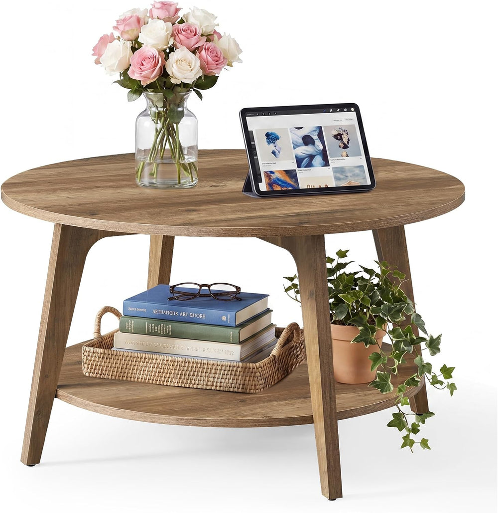 SONGMICS HOME Round Coffee Table, 2 Tier Living Room Center Table, Mid Centur...