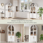 71" Tall Arched Freestanding Cupboard with 4 Doors & Door Shelves, Farmhouse Kitchen Pantry Storage Cabinet with Adjustable Shelves, Hidden Drawer & Glass Door for Kitchen, Dining Room