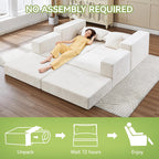 79" Boneless Cloud Loveseat Sofa Couch, Modular Foldable Floor Sofa with Ottoman, Chenille Lounge Convertible Sofa Bed for Living Room, No Assembly, Beige