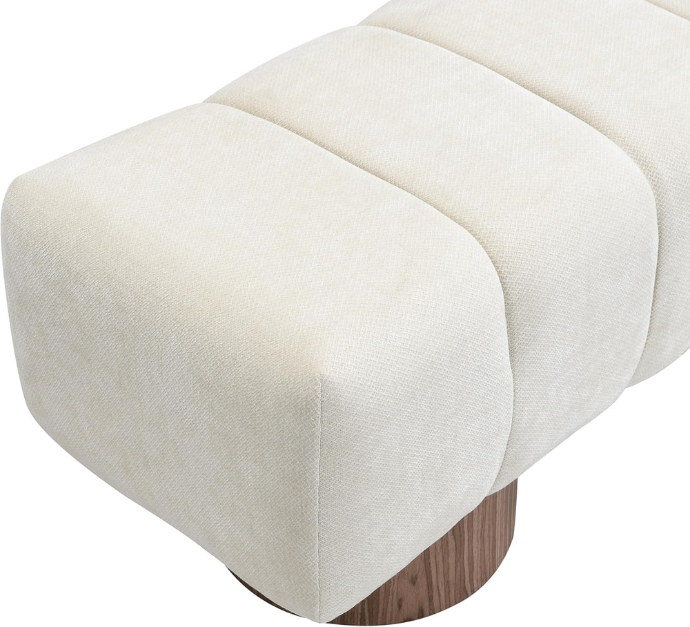 Upholstered Chenille Bench, Dining Room, Bedroom and Entryway Ottoman with Wo...