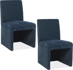 Blue Upholstered Dining Chairs Set of 2, Kitchen & Dining Room Chairs, Mid Century Modern Chairs, Linen Dining Chairs with Wooden Frame, Fabric