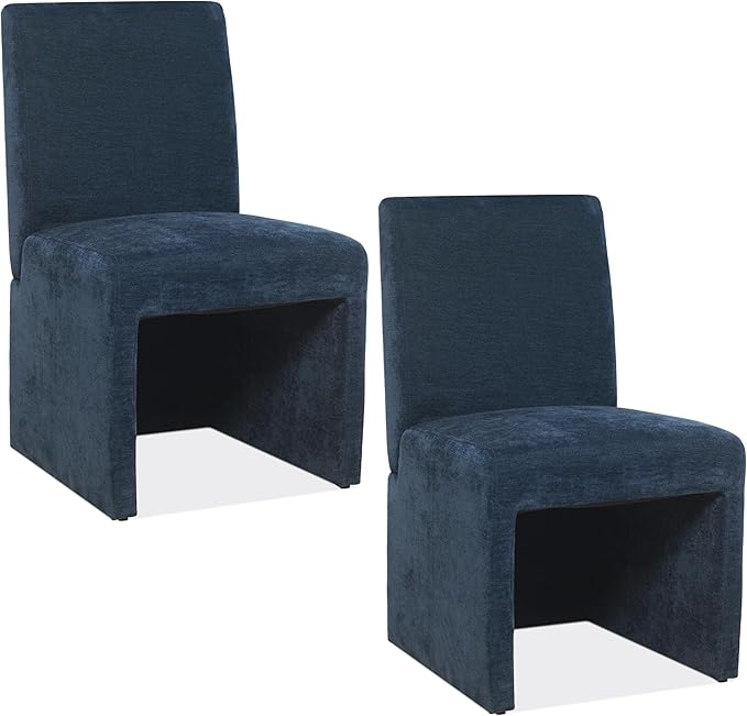 Blue Upholstered Dining Chairs Set of 2, Kitchen & Dining Room Chairs, Mid Century Modern Chairs, Linen Dining Chairs with Wooden Frame, Fabric