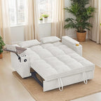 65-inch Multifunctional Loveseat Pull Out Sleeper Sofabed W/Cupholders, Oversized 3-in-1 Convertible Love Seat with Pull-Out Sleeper Couch Bed, Storage, USB Ports, Side Table for Living Room Bedroom
