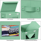 Univivi Collapsible Stackable Storage Bins with Lids [4-Pack] Foldable Fabric Closet Organizer Basket, Closet Organizers and Storage Cube Storage Bin for Home, Office, Bedroom (Green)