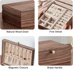 Black Walnut Wooden Jewelry Box for Women 2 Layer Jewelry Organizer with Removable Tray for Watches Rings Earrings Necklace Bracelets Birthday Christmas Gifts
