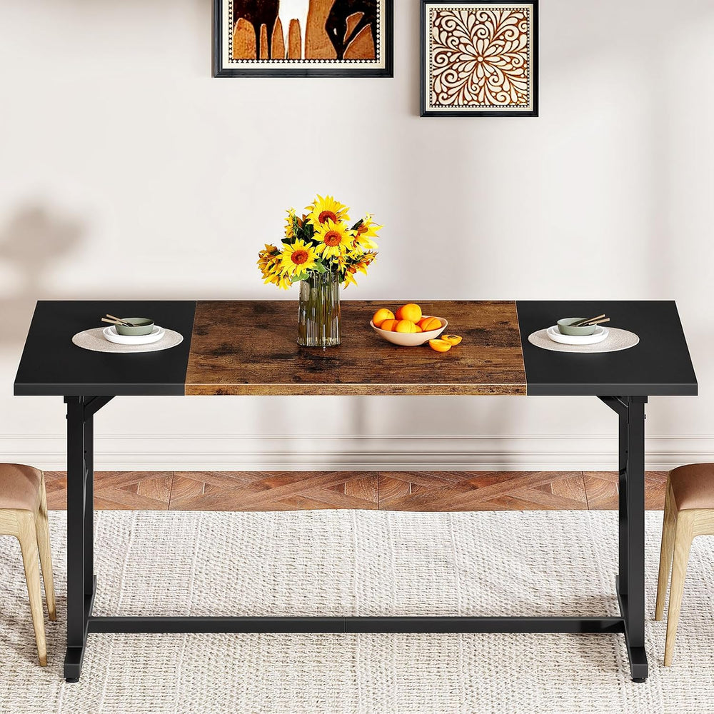 HOOBRO Dining Table, Wooden Kitchen Table for 4-6, Rectangular Dining Room Ta...