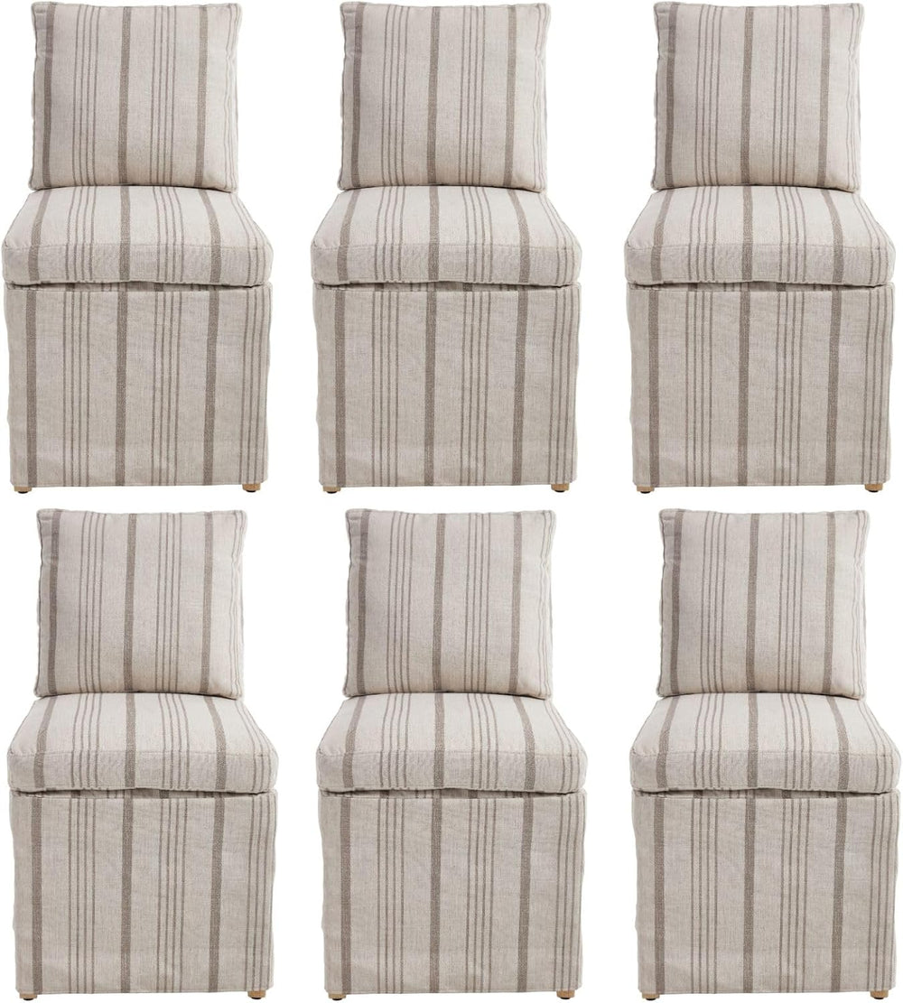 Upholstered Dining Chairs Set of 6 Slipcovered Armless Dining Chair with Soli...