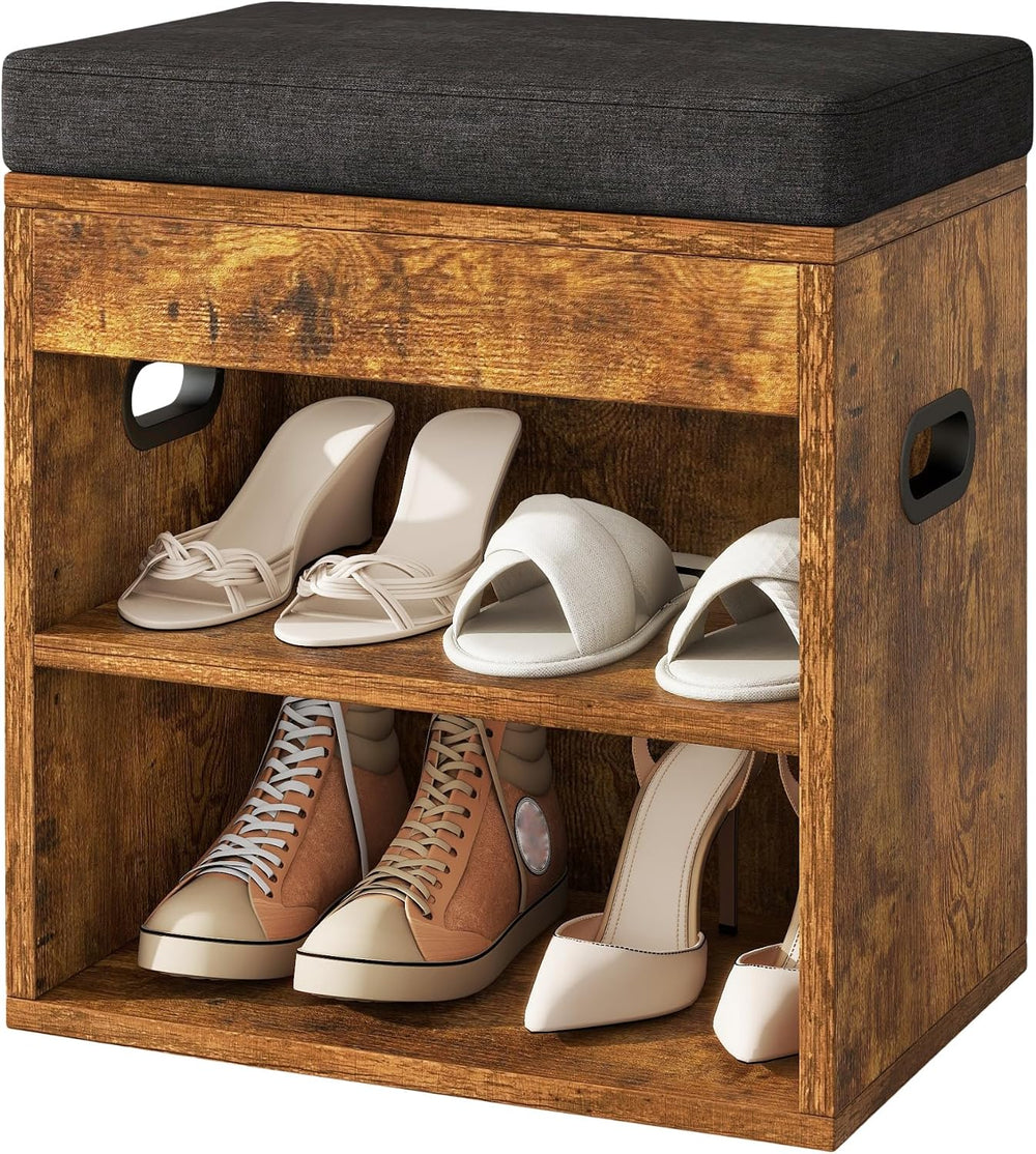 YMYNY Small Shoe Storage Bench with Cushion and Drawer, 2 Tier Adjustable Ent...
