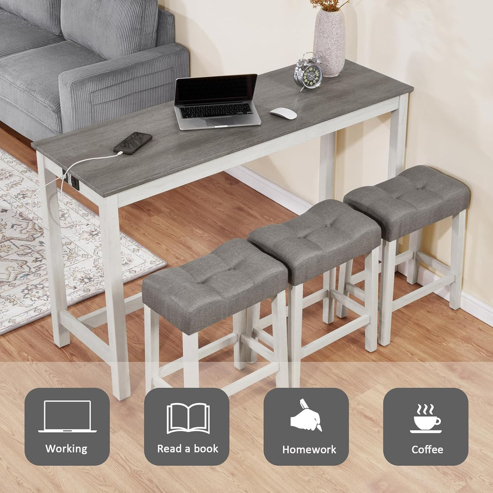 LKTART Bar Table and Chairs Set, 4 Piece Counter Height Bar Table Set with Po...