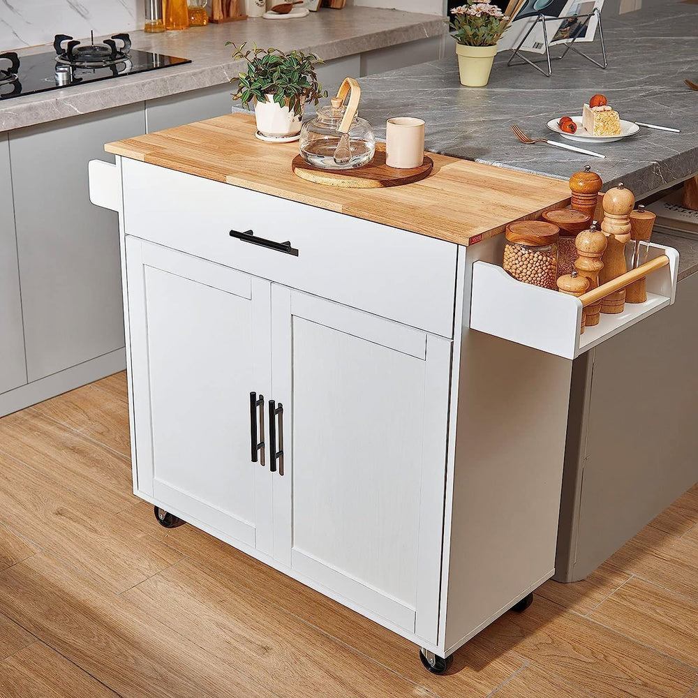 VEVOR Kitchen Island Cart with Solid Wood Top, 35.4" Width Mobile Carts ...