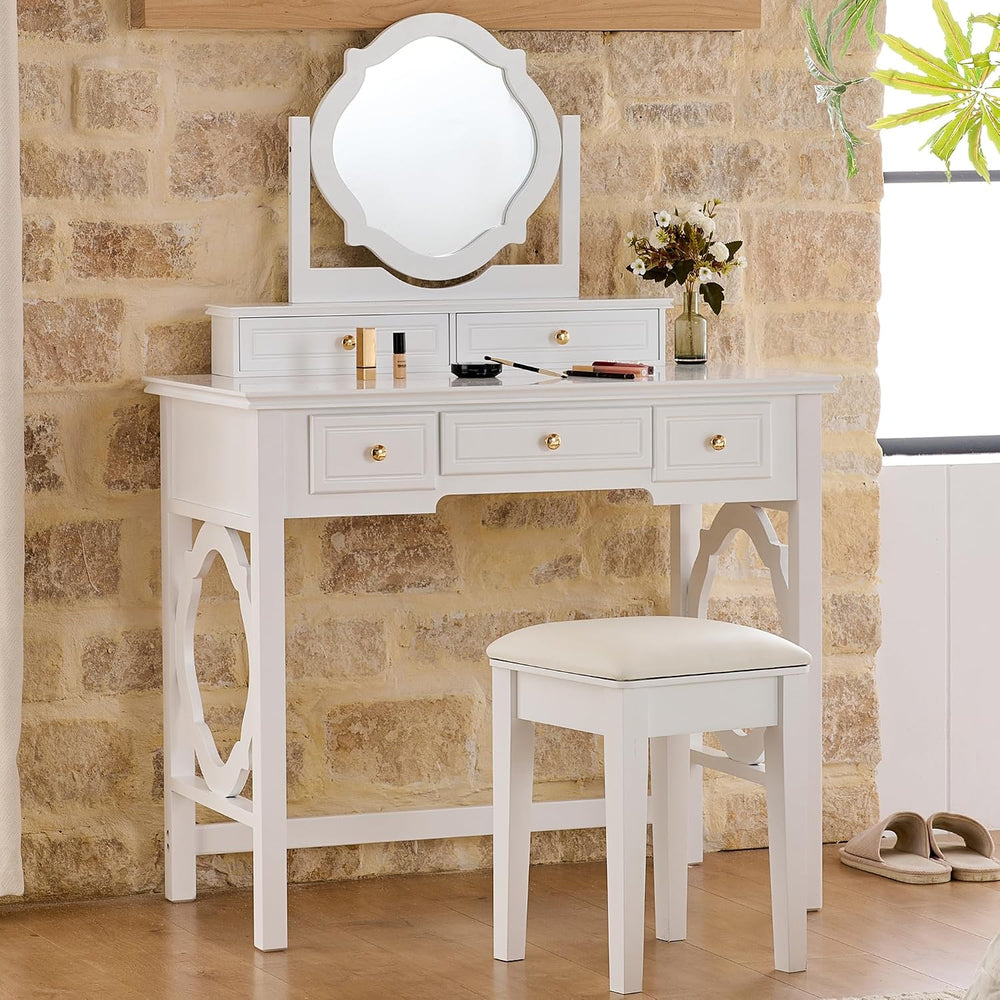 GOWE Vanity Table Set White Modern Contemporary Comfortable Upholstered for L...