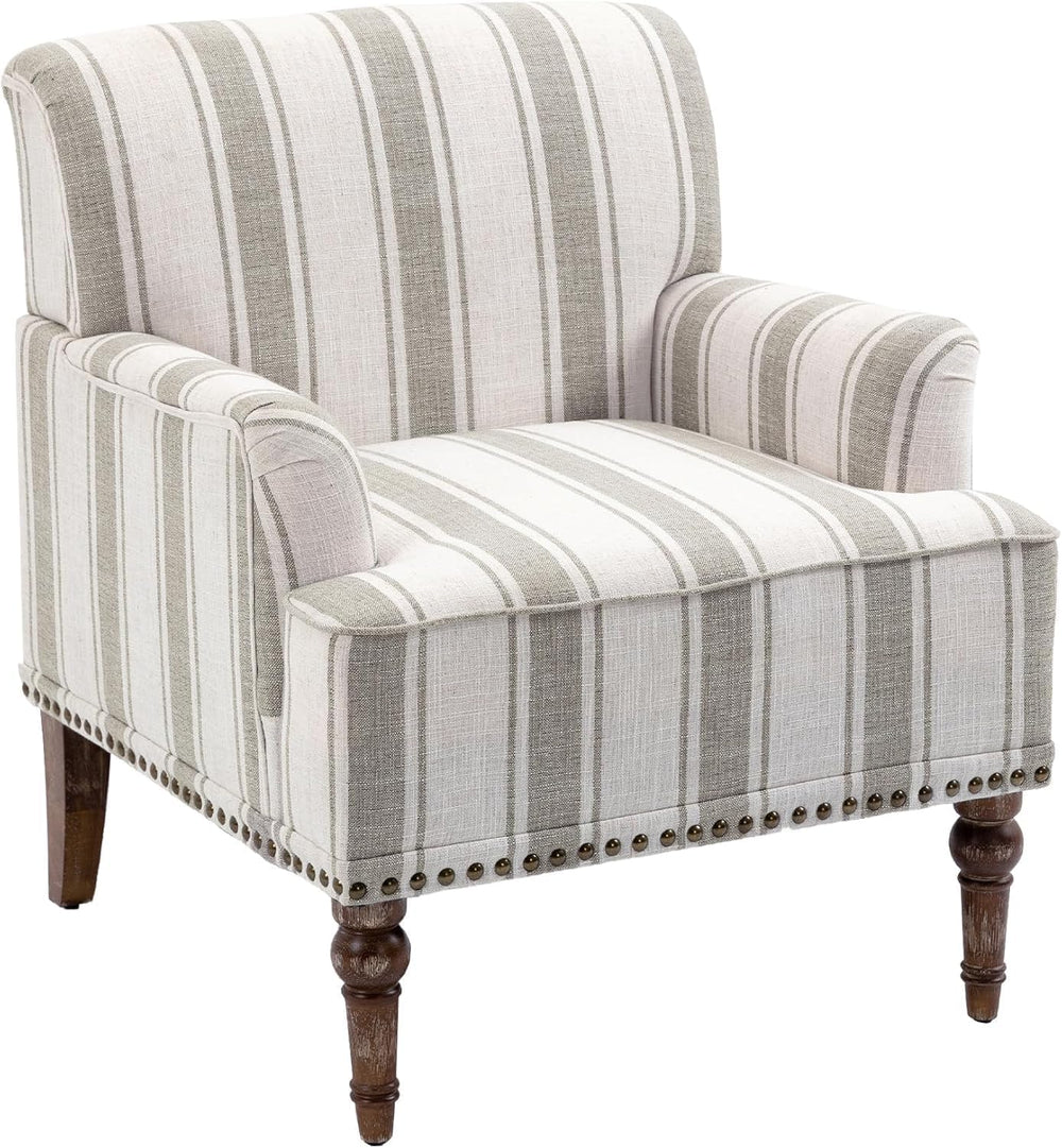 Stripe Accent Chair, Fabric Upholstered Armchair Modern Nailhead Trim Club Ar...