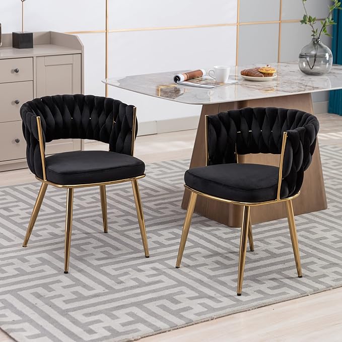 KCC Velvet Dining Chairs Set of 4, Gold Modern Dining Chair with Metal Legs, ...