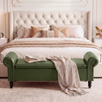 FiveWillowise 64” Storage Benches, End of Bed Bench with Storage,Dark Green | Large Upholstered Storage Ottoman with Tufted, Faux Leather Window Bench with Nailhead Trim for Bedroom, Entryway, Closet