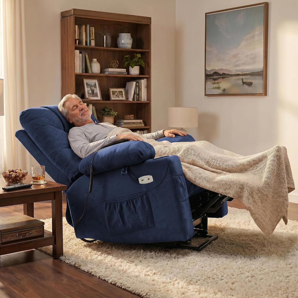 MCombo Power Lift Recliner for Elderly, Fabric 7287 (Navy Blue, Medium)