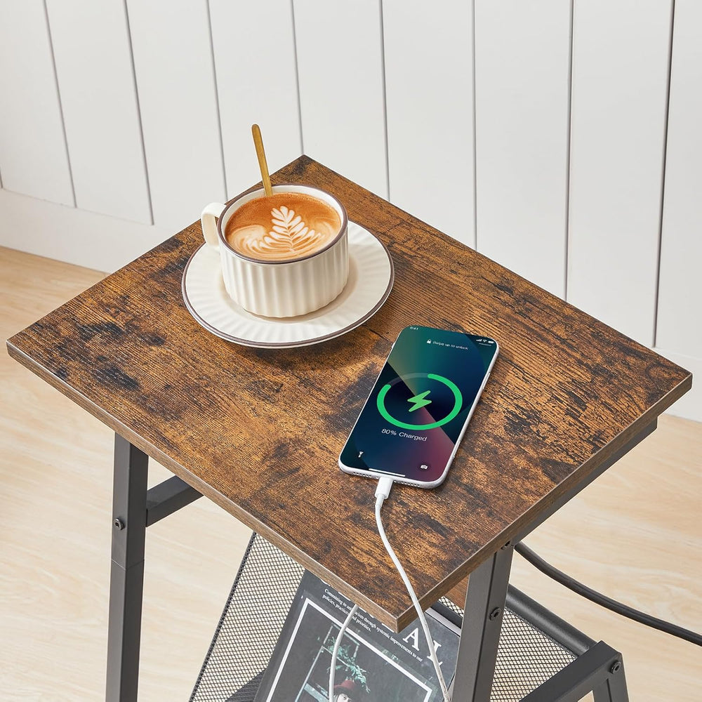 HOOBRO Side Table with Charging Station, Small End Table with Magazine Storag...