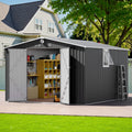 10x12 FT Outdoor Storage Shed, Metal Garden Shed - Tool Storage Sheds with Lockable Doors & 1 Vented Clear Window, Waterproof Outside Storage Building for Backyard, Patio (Black; Floor Not Included)
