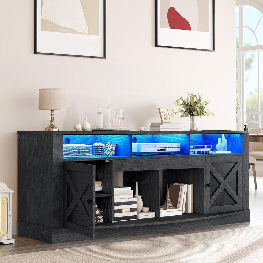YITAHOME TV Stand with Curved Desktop for 75/80 Inch TVs, Black | Entertainme...
