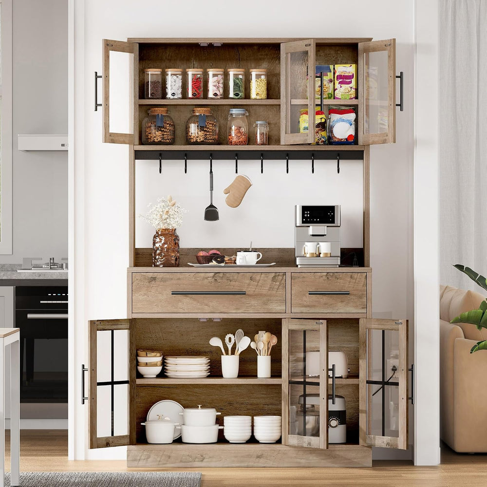 DWVO 71'' Tall Kitchen Pantry Storage Cabinet, Ivory Grey | Charge St...