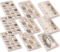 Frebeauty Jewelry Organizer Tray,Stackable Velvet Jewelry Trays,Drawer Inserts Earring Organizer For Women Jewelry Storage Display Case for Rings Stud Necklaces,Set of 9(Beige)