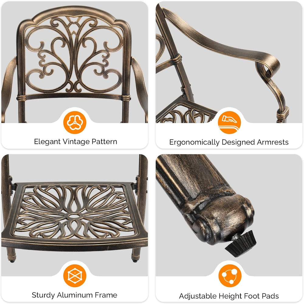 VINGLI Patio Chairs Set of 4 - Stackable Outdoor Cast Aluminum Dining Chairs ...