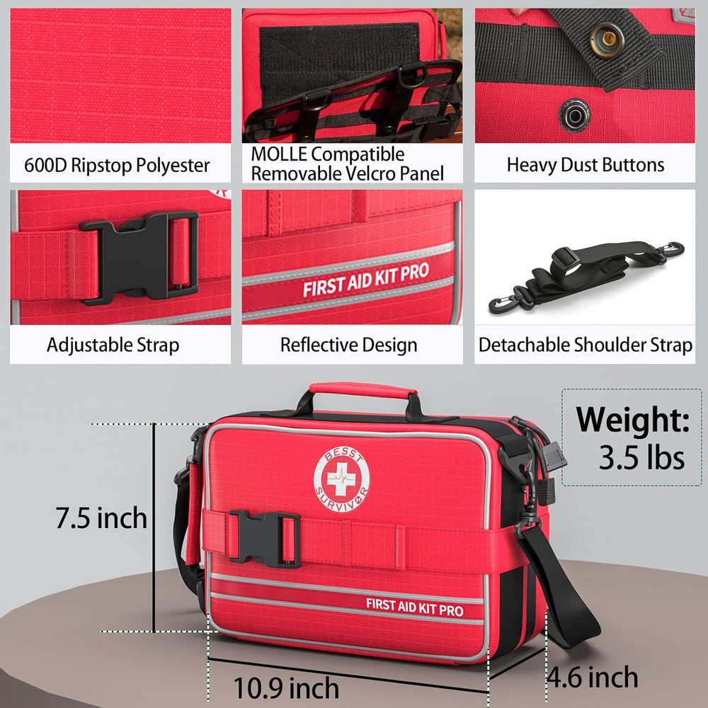 Comprehensive First Aid Kit for Home, Premium Emergency Trauma Kits with Shou...