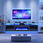 MXV 80" Fireplace TV Stand for Living Room, 36" Electric Fireplace with Adjustable Flames & Double LED Lights, Remote Control, Storage Cabinet with High Gloss Board, Fits TVs Up to 90", Black & Black