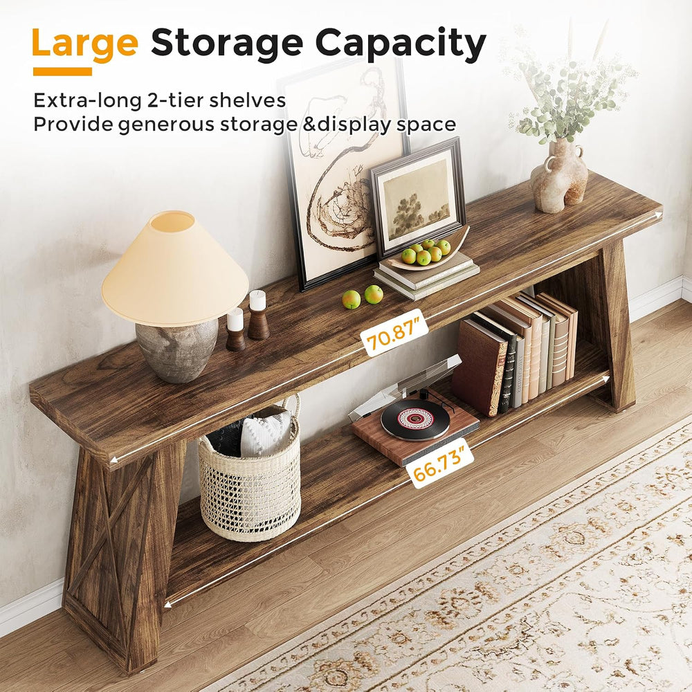 70.87" Extra Long Console Table, Narrow Sofa Table Behind Couch | 2-Tier...