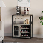 Bar Cabinet, Industrial Wine Cabinet with Removabl Glass Rack, Liquor Storage Cabinet with Adjustable Wine Rack, Home Bar with Mesh Doors and Baffle, Grey Without Light