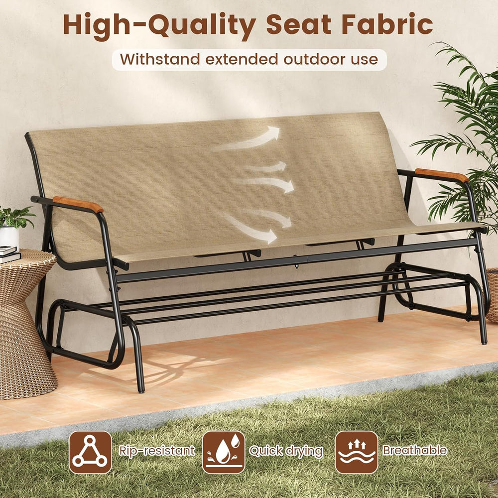 Giantex Patio Glider, 3-Person Swing Gliding Loveseat with Curved Teak Armres...