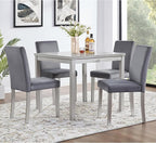 KEIKI 5-Piece Standard Height Dining Table Set with Square Table and 4 Upholstered Chair, for 4 Person, Classic Crystal Decoration Wood Table Set, Easy Assembly, for Kitchen, Dining Room, Silver Grey