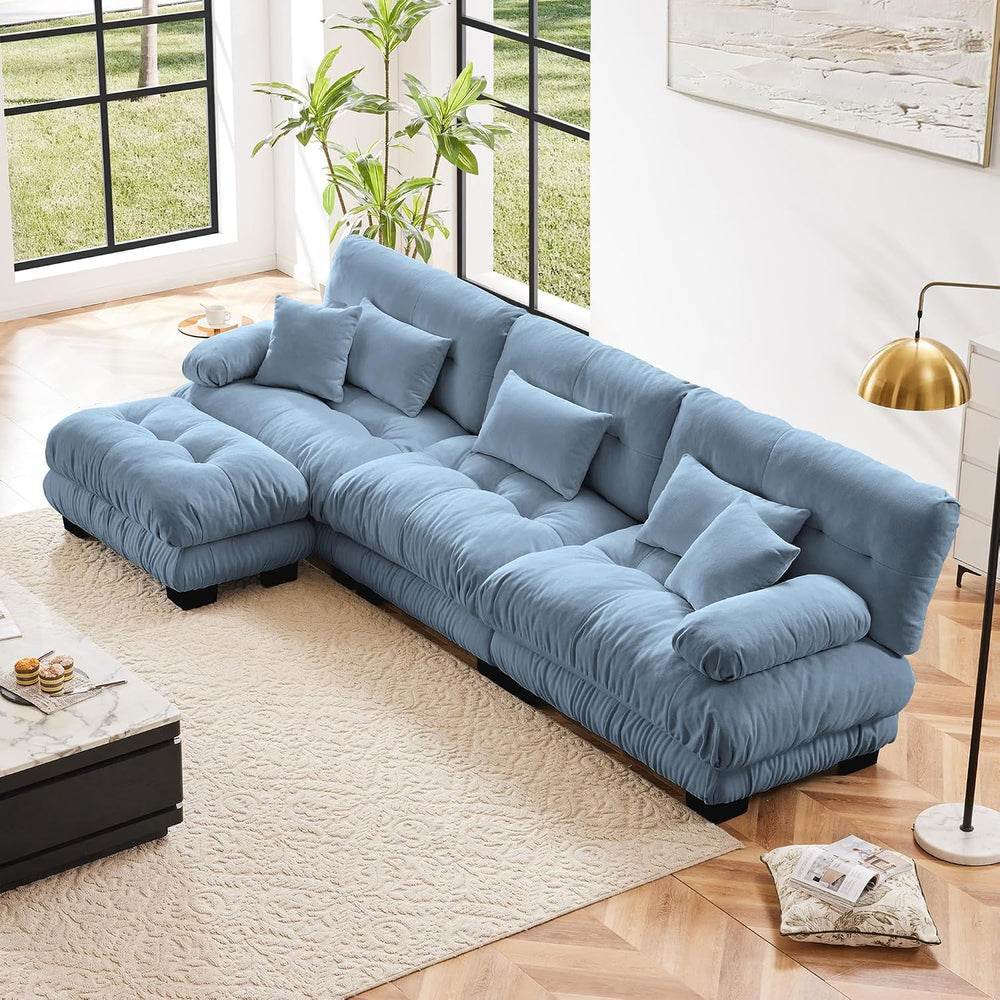 Oversized Modular Velvet Sectional Cloud Sofa Couch with Movable Ottoman,Corn...
