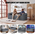 79" Boneless Couch for Living Room,Convertible Futon Sleeper Sofa Bed | 6-In-1 Boneless Couch,Corduroy Sleeper Sofa Bed with Pillows,Modular Floor Loveseat Pull Out Couch, No Assembly, Dark Gray