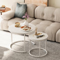 Garden 4 you Nesting Coffee Table, 23.6" Round Coffee Table Set of 2, Wooden Nesting Table Set with Metal Frame, Side Tables for Living Room Bedroom Balcony, White