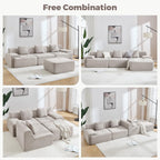122" Modern L-Shaped Modular Sectional Sofa, Corduroy Upholstery Couches for Living Room, Oversized 3-Seater Boneless Cloud Couch with Deep Seat and Movable Ottoman, No Assembly, Camel/Beige