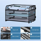 3-Tier Letter Tray Paper Organizer with Handle, Compact Mesh Desk File Organizer for Home Office Supplies Desktop Accessories,Black