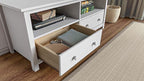 Handcrafted Solid Oak TV Stand Entertainment Center - Elegant White Media Console with Spacious Storage Drawers & Open Shelves - Sturdy Wood Cabinet Fits TVs up to 55 Inches