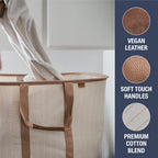 CleverMade Collapsible Laundry Tote - LUXE Cream Herringbone 2Pack 50L -Foldable Storage Organization Container Clothes Laundry Room Storage Solution