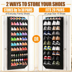 20-30 Pairs Over the Door Shoe Organizer, Breathable Pockets Hanging Shoe Storage for Closet, 10-Tier Door Shoes Rack, Handing Shoes Holder Fit All the Family's Sneakers, Boots, Heels, Black