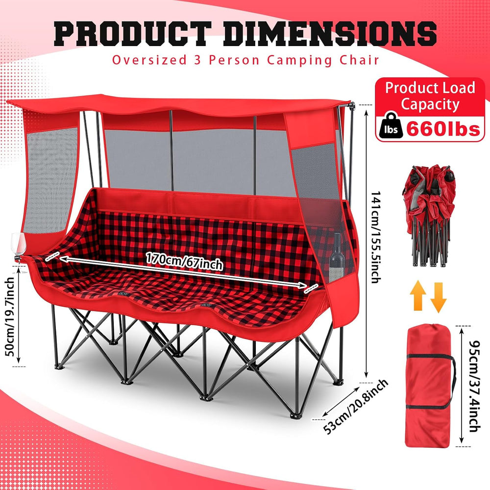 Teenyyou 3 Person Camping Chair with Canopy – Ultimate UV Sun Protection, 700...