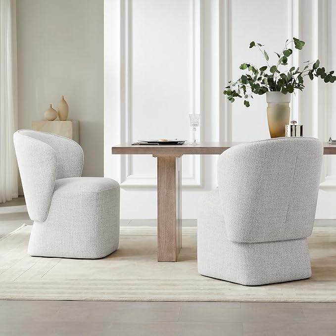 Upholstered Dining Chair with Casters No Assembly Linen DeskChair Wingback Single Sofa for Kitchen Diningroom Bedroom Readingroom,2 PCS,Light Grey