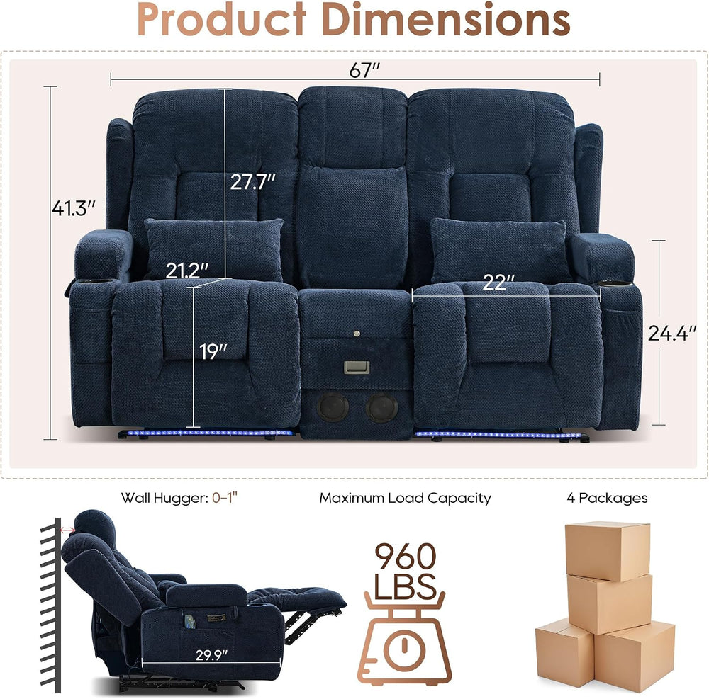 TUNYI Wall Hugger Power Loveseat Recliner - RV Reclining Loveseat with Consol...