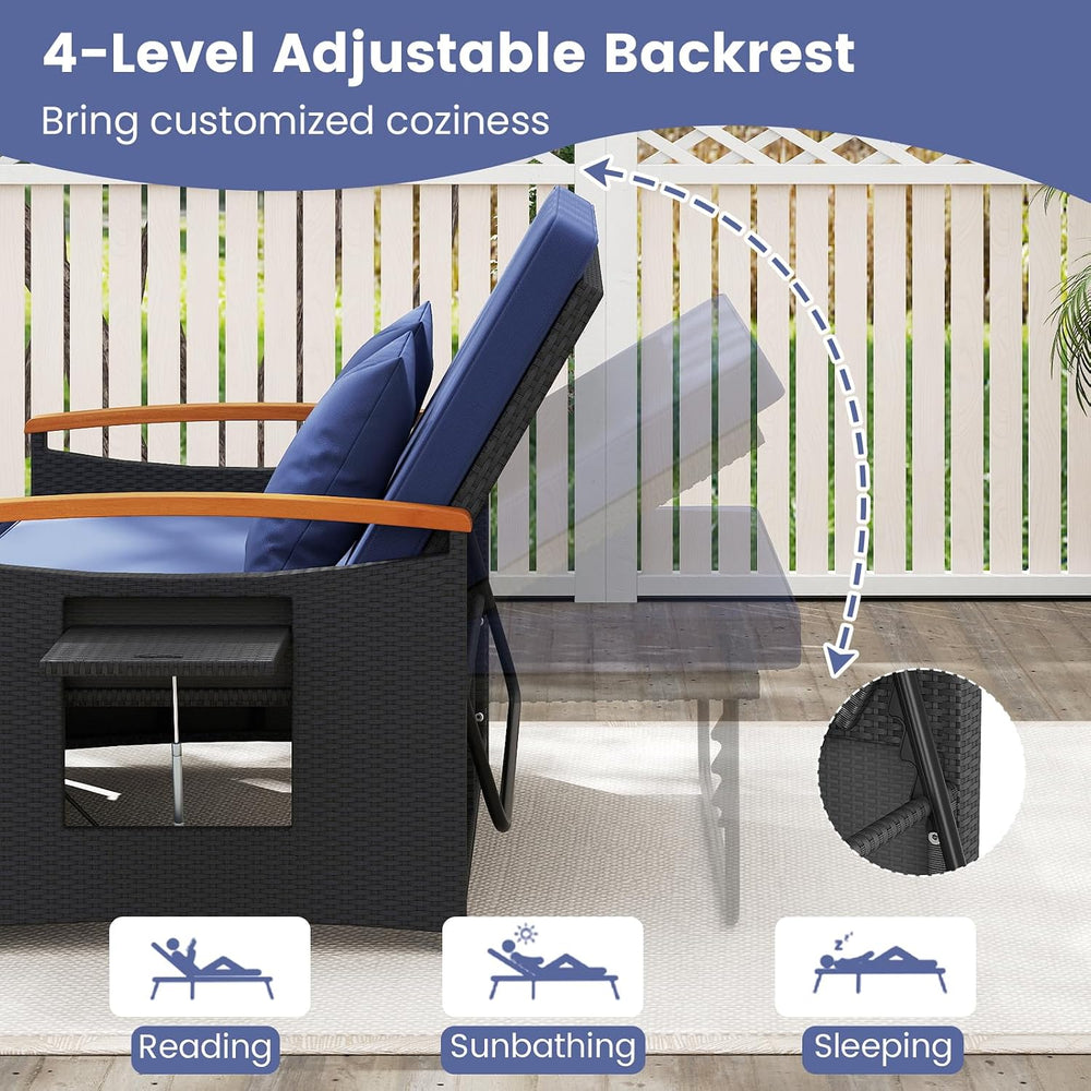 Tangkula Patio Rattan Daybed with 4-Level Adjustable Backrest, Outdoor Wicker...