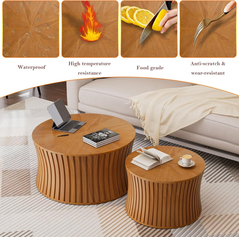 Nesting Coffee Table with Anti-Skid Pad (B 26.37+19.68in, Multicolor) | Solid...