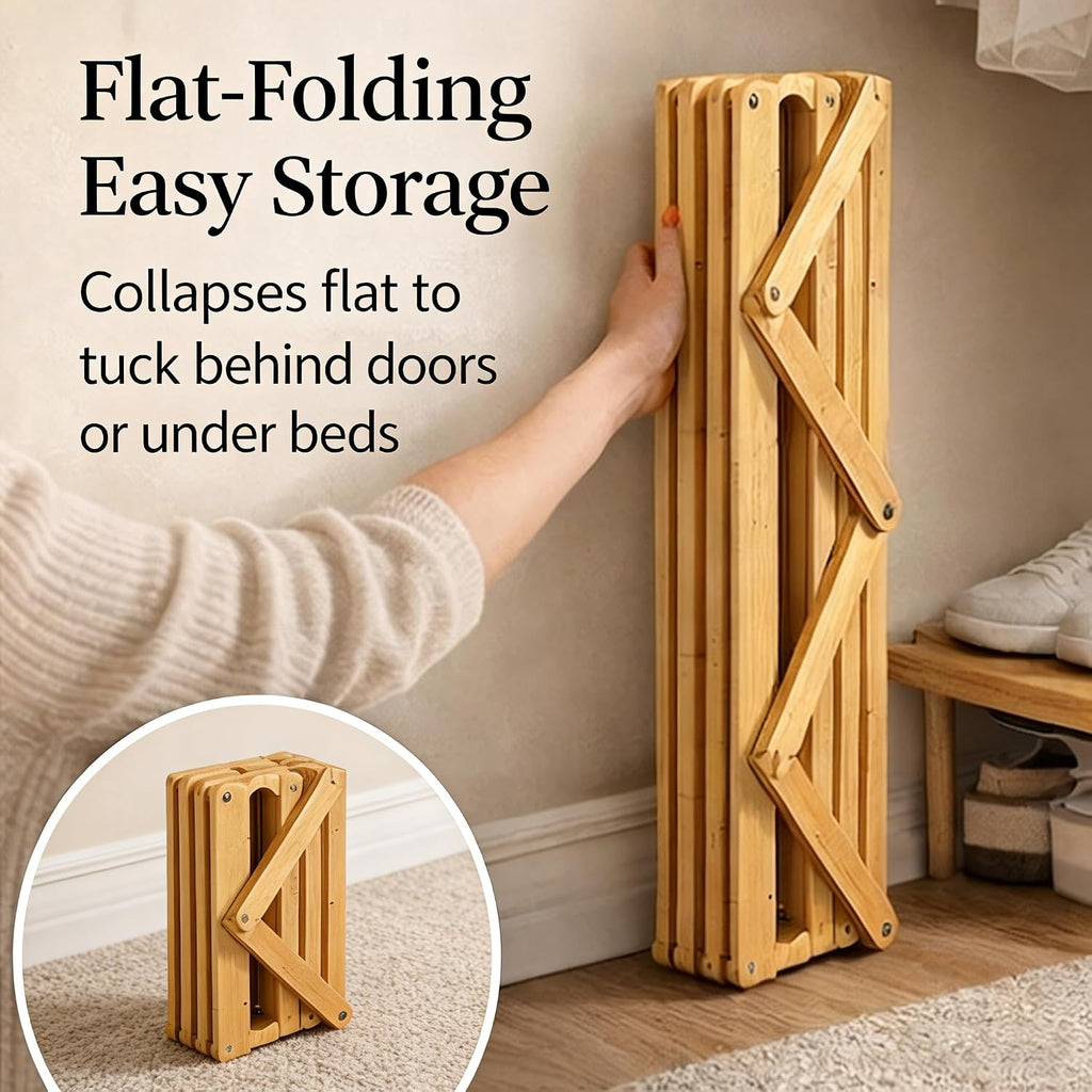 9 Tier Bamboo Shoe Rack, 2-9 Tier Foldable Bamboo Shoe Rack Options, The 9-Tier No-Assembly Vertical Design Bamboo Rack, for Shoes, Books, Vase, Save Space, Easy to Use (3-Tier)