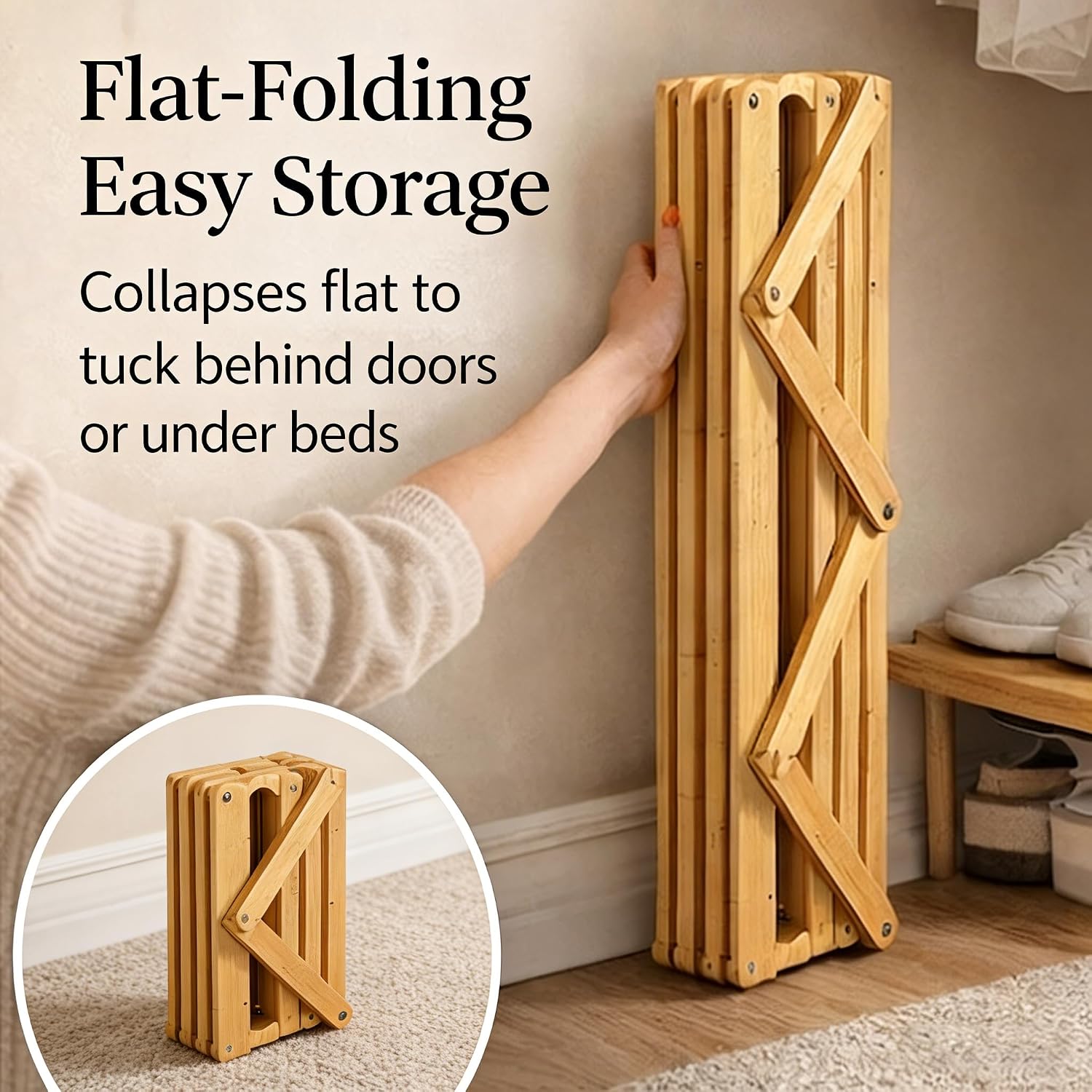 9 Tier Bamboo Shoe Rack, 2-9 Tier Foldable Bamboo Shoe Rack Options, The 9-Tier No-Assembly Vertical Design Bamboo Rack, for Shoes, Books, Vase, Save Space, Easy to Use (3-Tier)