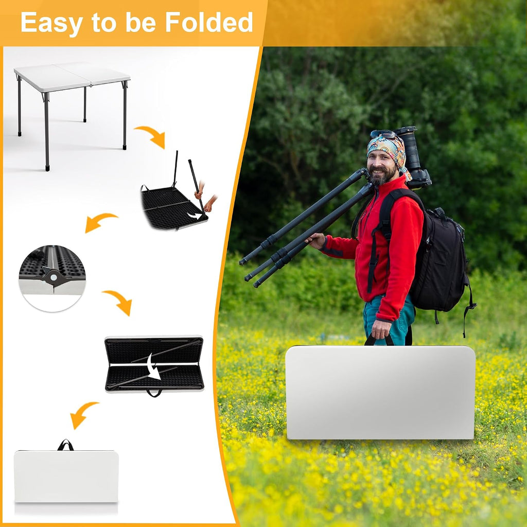 Kasunpul 34" Folding Table, Portable Square Folding Card Table with Collapsible Legs & Carrying Handle, Plastic Tables for Camping,Picnic, Office, Party, White